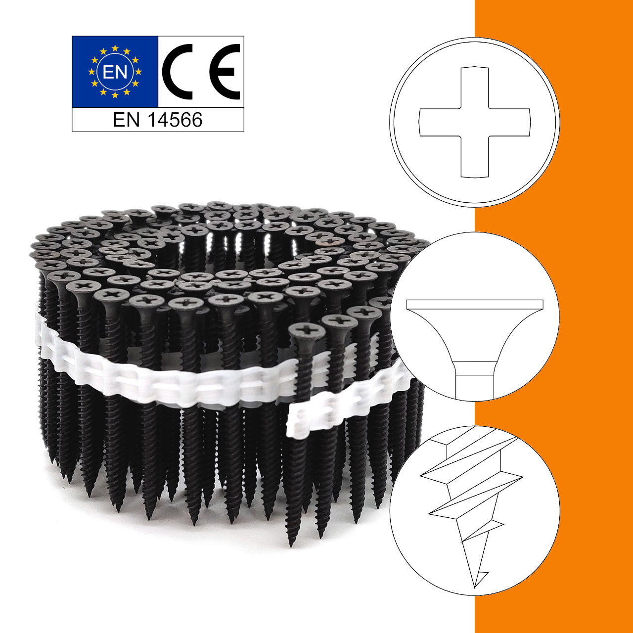 Schnellbauschrauben | phosphatiert | Feingewinde | PH2 | magaziniert Coil | 3,9x55 | 1.500 Stk Schnellbauschrauben | phosphatiert | Feingewinde | PH2 | magaziniert Coil | 3,9x55 | 1.500 Stk
