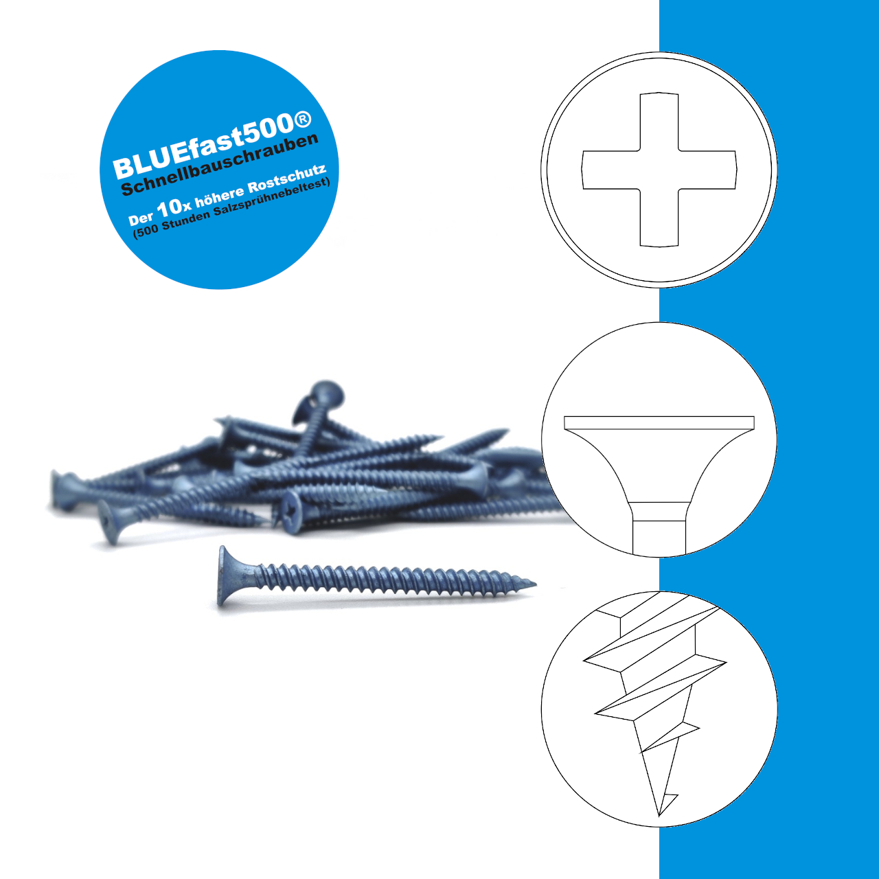 BLUEfast500® Schnellbauschrauben | Feingewinde | PH2 BLUEfast500® Schnellbauschrauben | Feingewinde | PH2