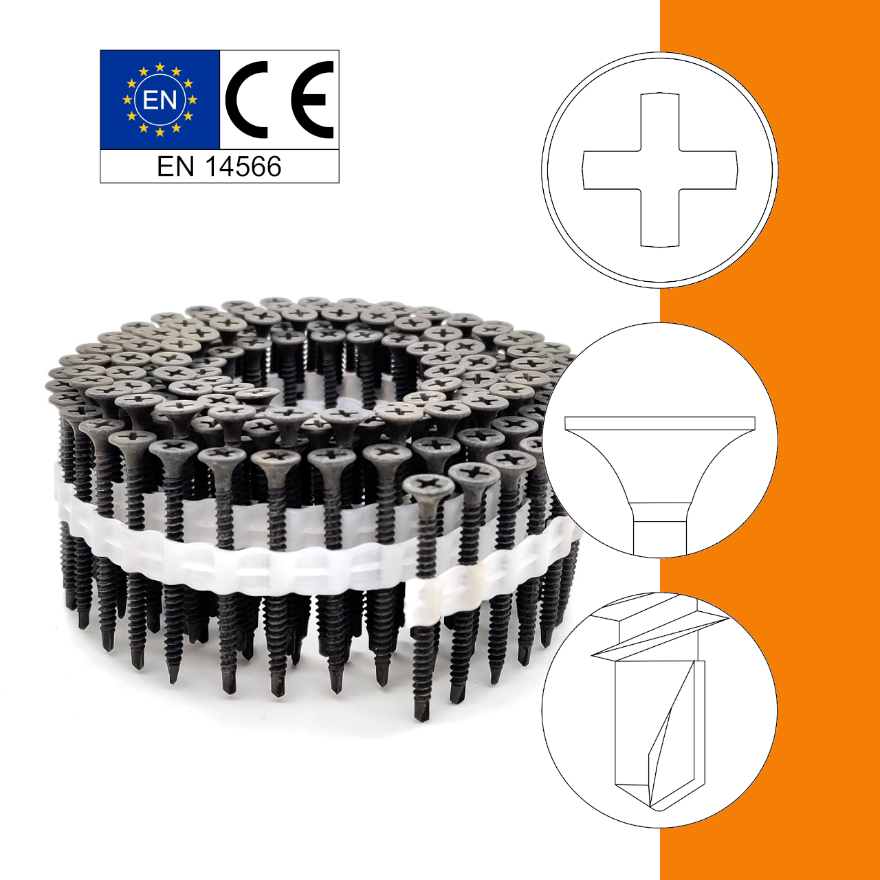 Schnellbauschrauben | phosphatiert | Bohrspitze | PH2 | magaziniert Coil