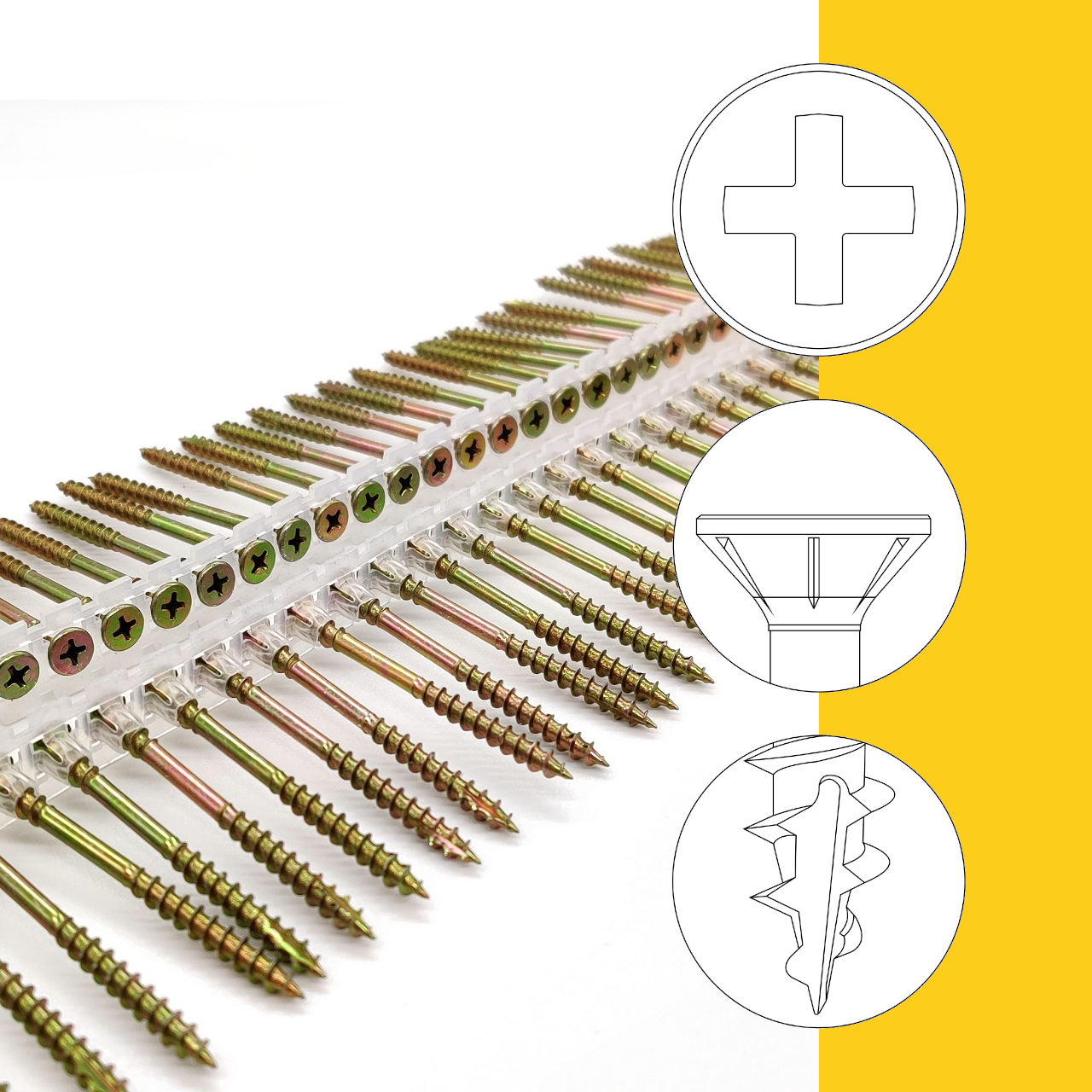 OSB Verlegeschrauben | gelb verzinkt | Teilgewinde | magaziniert Langband | 4,5x70 | 500 Stk | ABVERKAUF OSB Verlegeschrauben | gelb verzinkt | Teilgewinde | magaziniert Langband | 4,5x70 | 500 Stk | ABVERKAUF