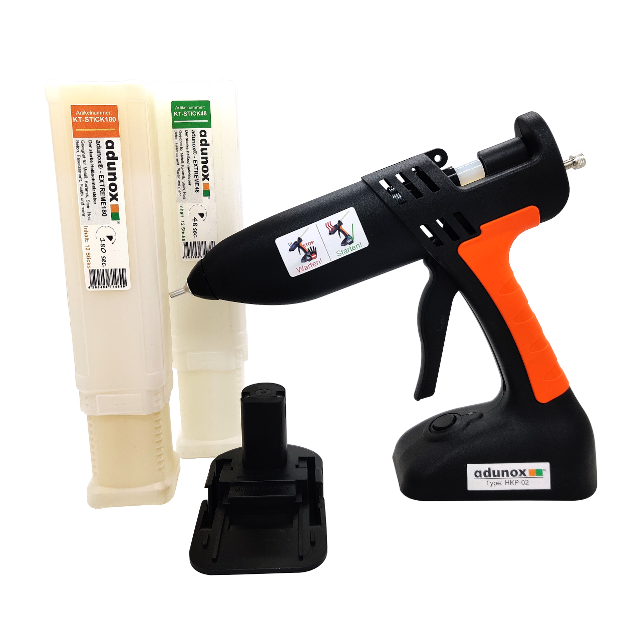 Akku-Heißklebepistole HKP-02 | Adapter 18V-Akku | 1x adunox®-EXTREME48 | 1x adunox®-EXTREME180 Akku-Heißklebepistole HKP-02 | Adapter 18V-Akku | 1x adunox®-EXTREME48 | 1x adunox®-EXTREME180