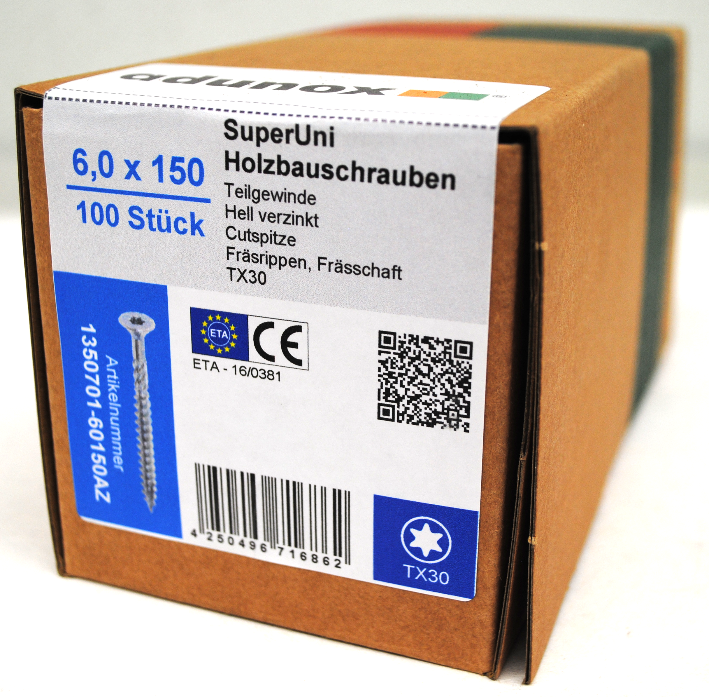 SuperUni Holzbauschrauben | Teilgewinde | hell verzinkt | 6,0x150 | 100 Stk