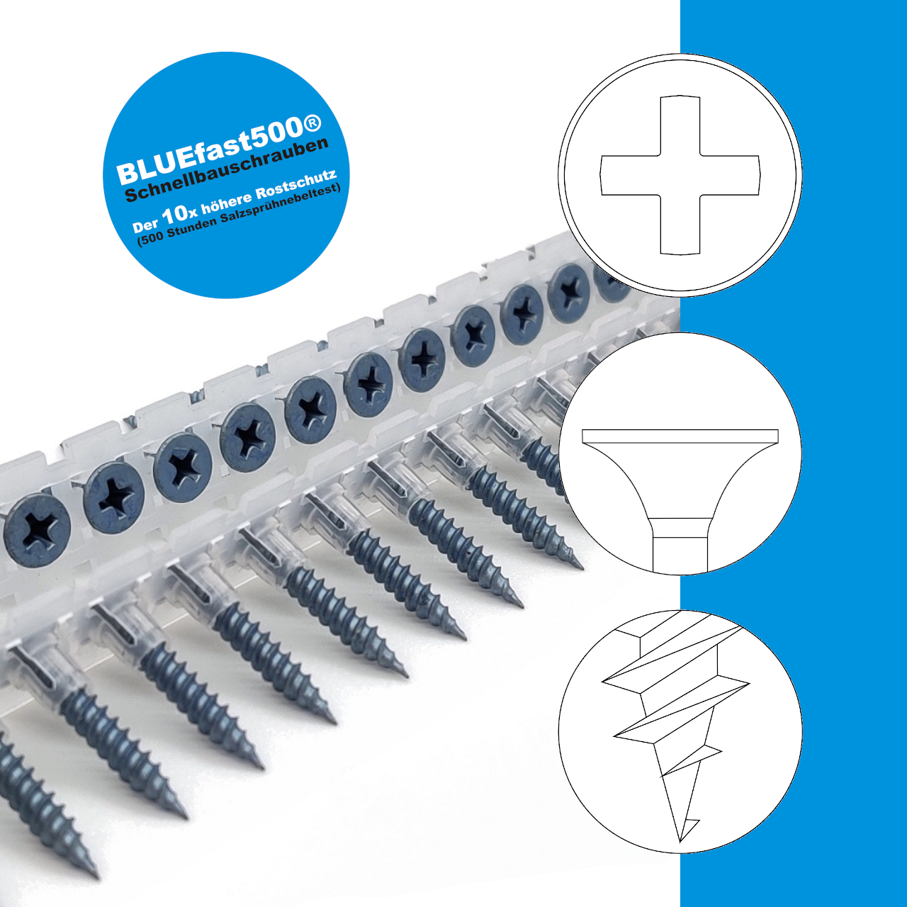 BLUEfast500® Schnellbauschrauben | Feingewinde | PH2 | magaziniert Langband BLUEfast500® Schnellbauschrauben | Feingewinde | PH2 | magaziniert Langband