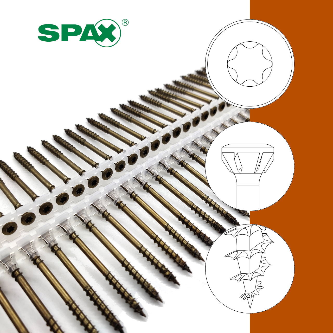 SPAX® Fassadenschrauben | rostfrei A2 Antik | TX20 | magaziniert Langband