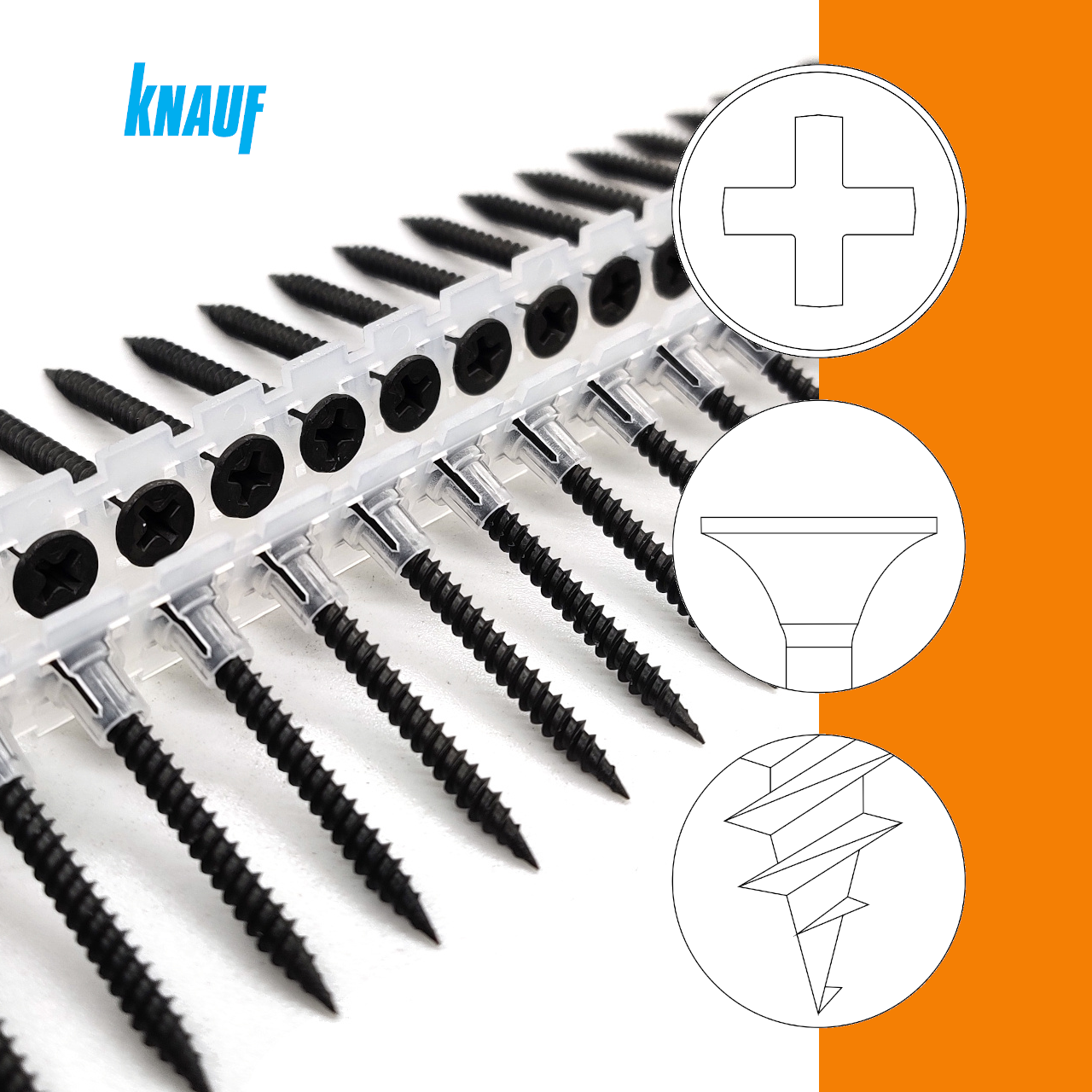 Knauf® Schnellbauschrauben | Feingewinde | phosphatiert | PH2 | magaziniert Langband Knauf® Schnellbauschrauben | Feingewinde | phosphatiert | PH2 | magaziniert Langband