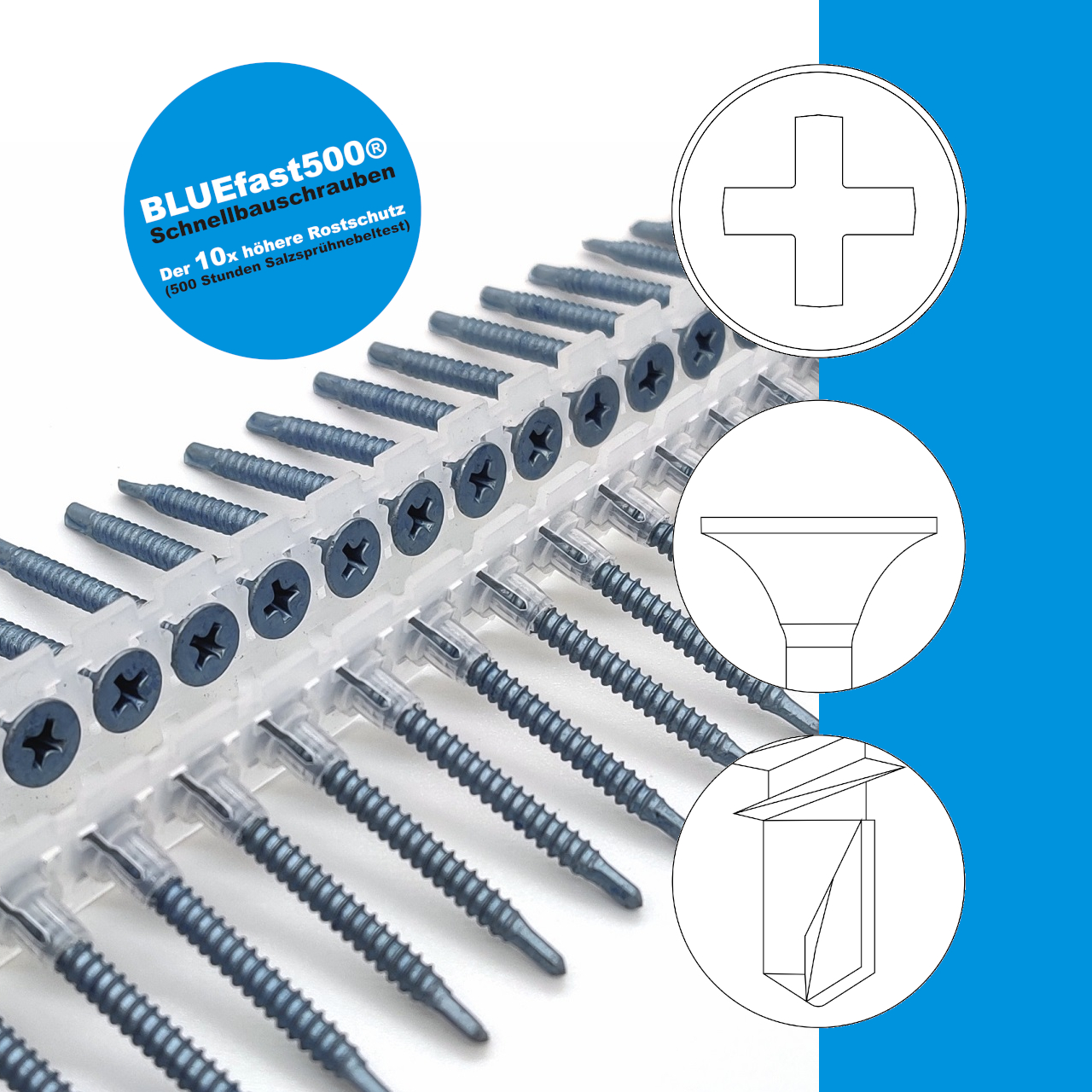 BLUEfast500® Schnellbauschrauben | Bohrspitze | PH2 | magaziniert Langband BLUEfast500® Schnellbauschrauben | Bohrspitze | PH2 | magaziniert Langband