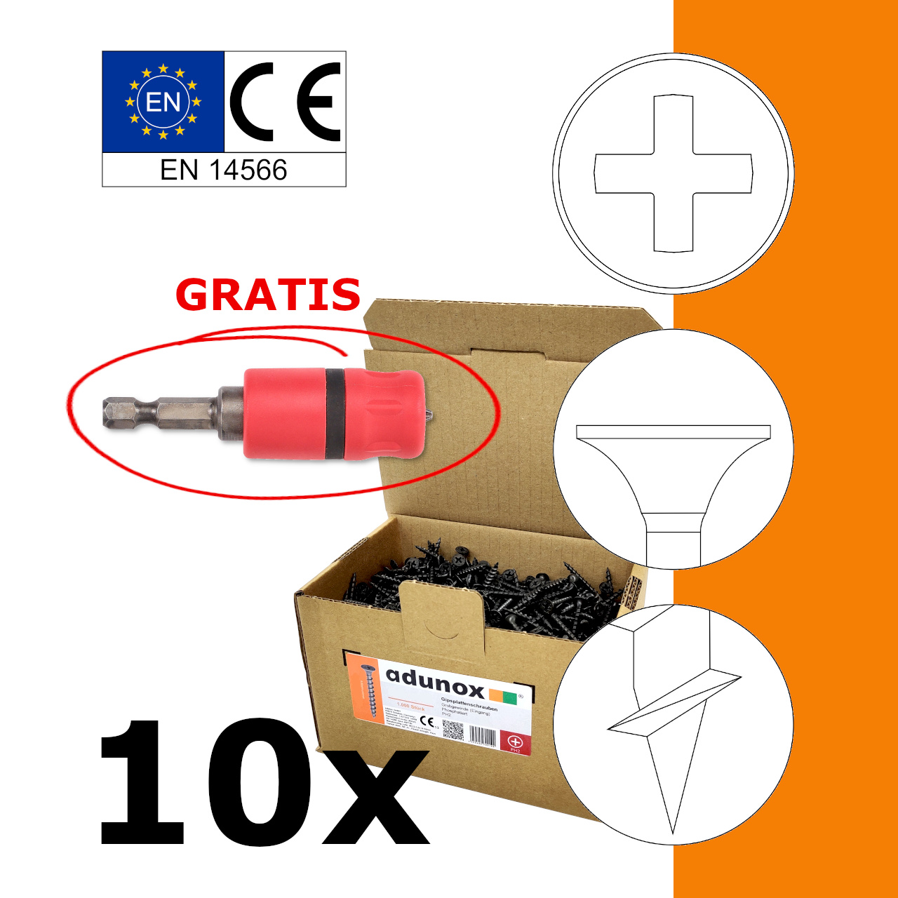 SPARPAKET | 10 x 1.000 Stk lose Schnellbauschrauben | Grobgewinde | 3,9x25 | + GRATIS 1 x Schraubkupplung SKT