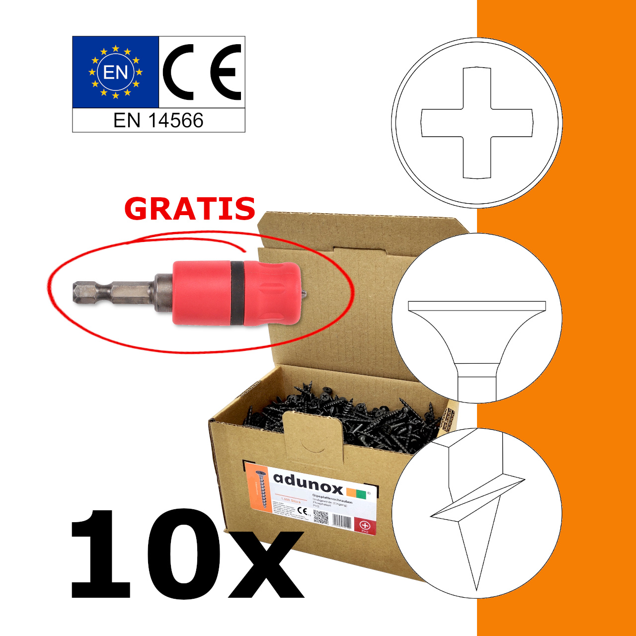 SPARPAKET | 10x 1.000Stk lose Schnellbauschrauben | Grobgewinde | 3,9x25 | + GRATIS 1x Schraubkupplung SKT