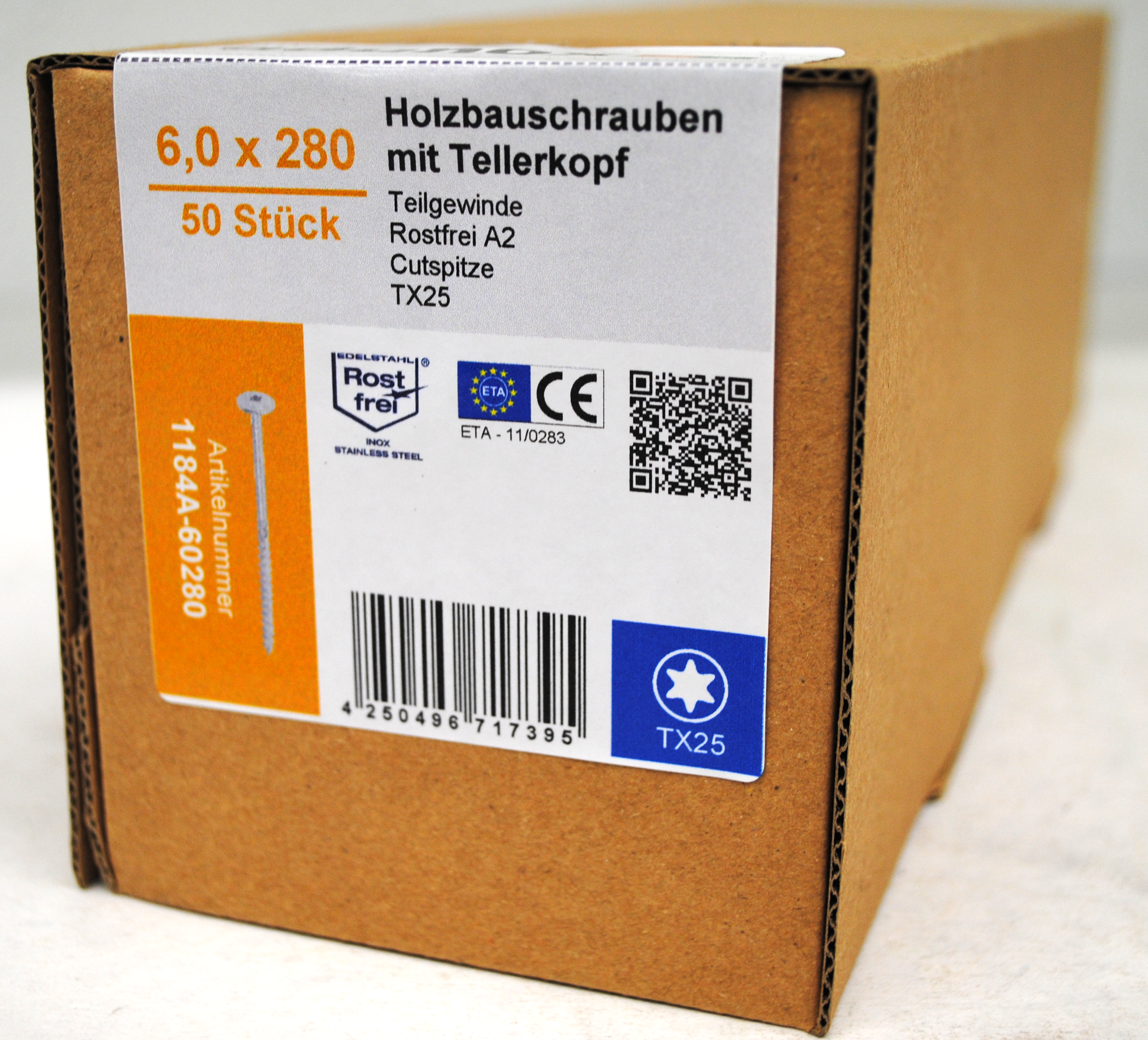 Holzbauschrauben | Tellerkopf | rostfrei A2 | Teilgewinde | 6,0x280 | 50 Stk